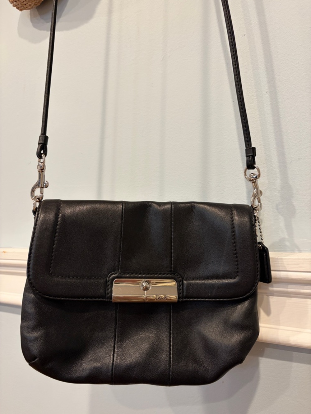 Coach Kristin Black Leather Clutch Crossbody Bag with Silver Hardware